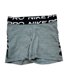 Ladies Nike Pro Dri-Fit Heather Grey Side Logo Compression Shorts Size Small